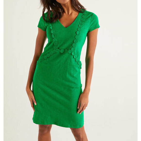 Boden Dresses & Skirts - *Altered* BODEN Saskia Jersey Trim Dress Medallion Kelly Green Pockets Size 10